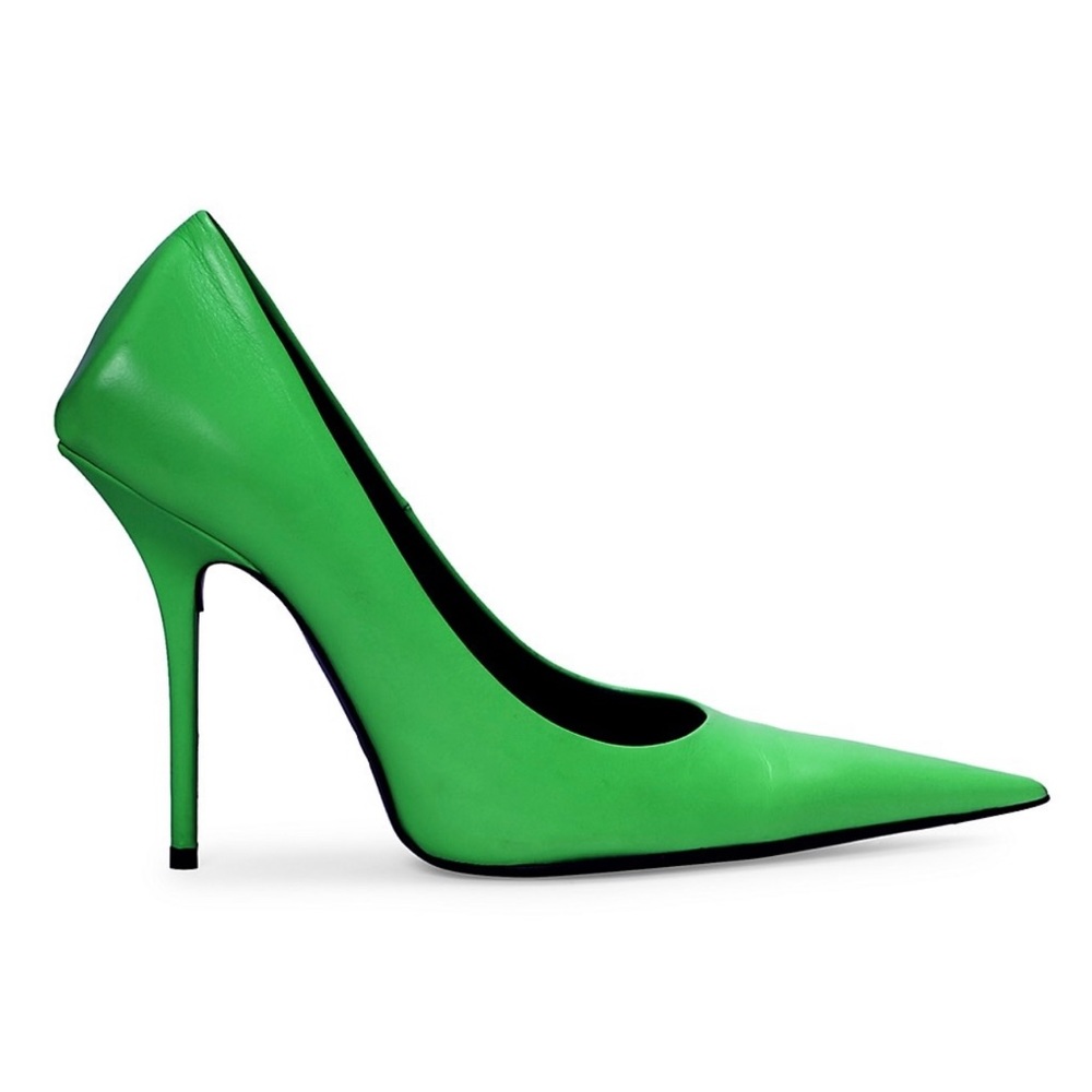 Balenciaga Square Knife neon green leather pumps